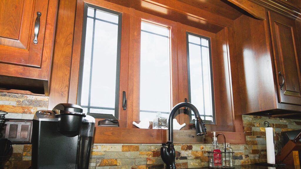 Wooden windows in the kitchen